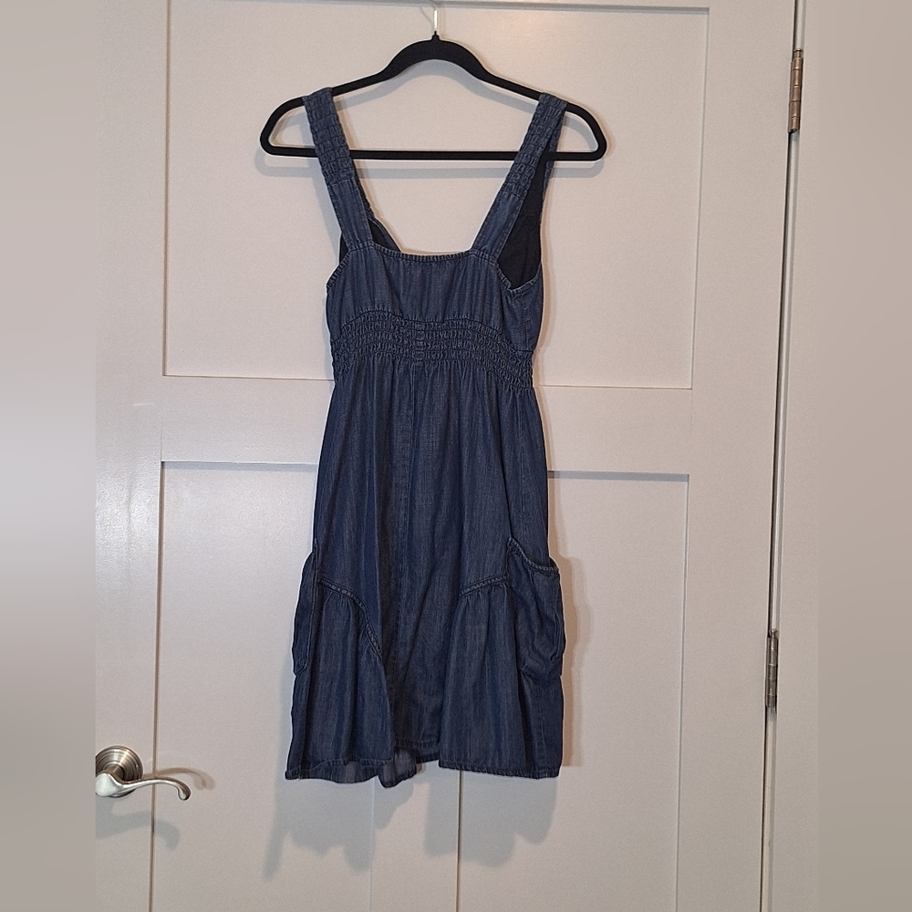 INC International Concepts Soft Chambray Denim Mini Dress Smocked Waist Size 4 - Picture 13 of 16